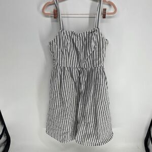 Mello Day Fit and Flare tank Women gray white stripe preowned sun dress Xsmall